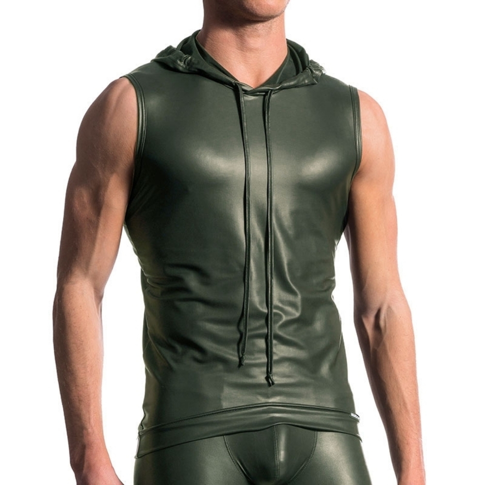 Manstore Faux Leather Hoodie Tank Small